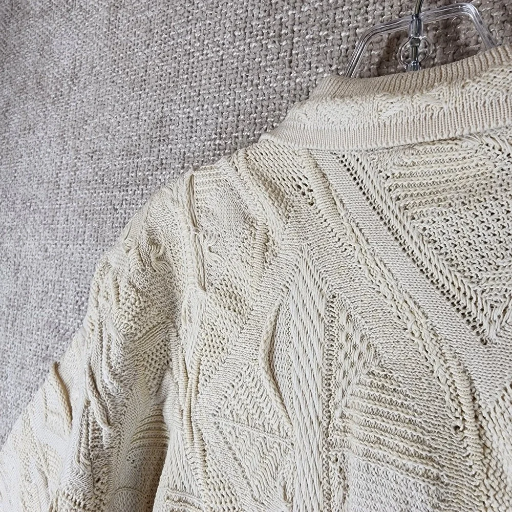 COOGI Australia Cotton 3D Knit Cardigan Mens M Ivory Sweater Short Sleeve VTG